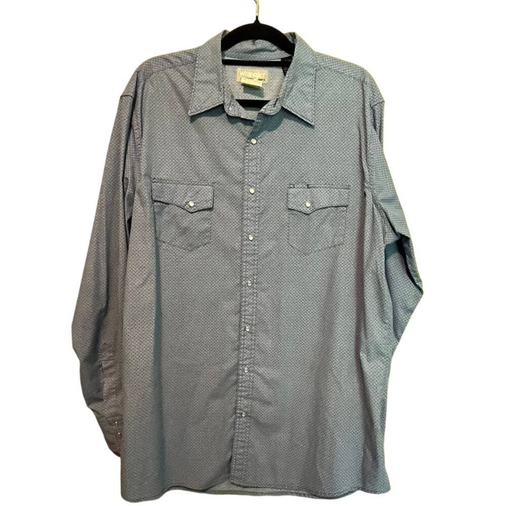 Wrangler Blue Circle Print Western Style Pearl Snap Button Up Men's XL